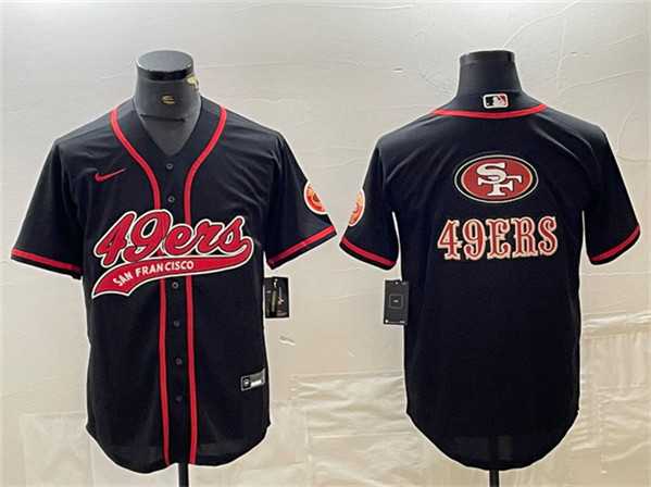 Mens San Francisco 49ers Black Team Big Logo With Patch Cool Base Stitched Baseball Jersey->san francisco 49ers->NFL Jersey
